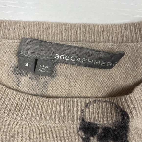 360 Cashmere Skull Graphic Intarsia Crewneck Long Sleeve Knit Sweater Tan Small - Picture 8 of 10
